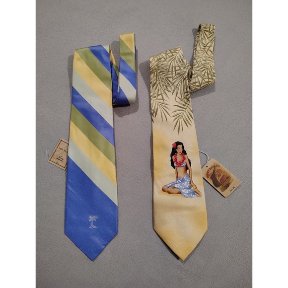 Tommy Bahama Neck Ties Silk Hawaiian Girl Tripocal Repp Leaves Lot - Picture 1 of 9